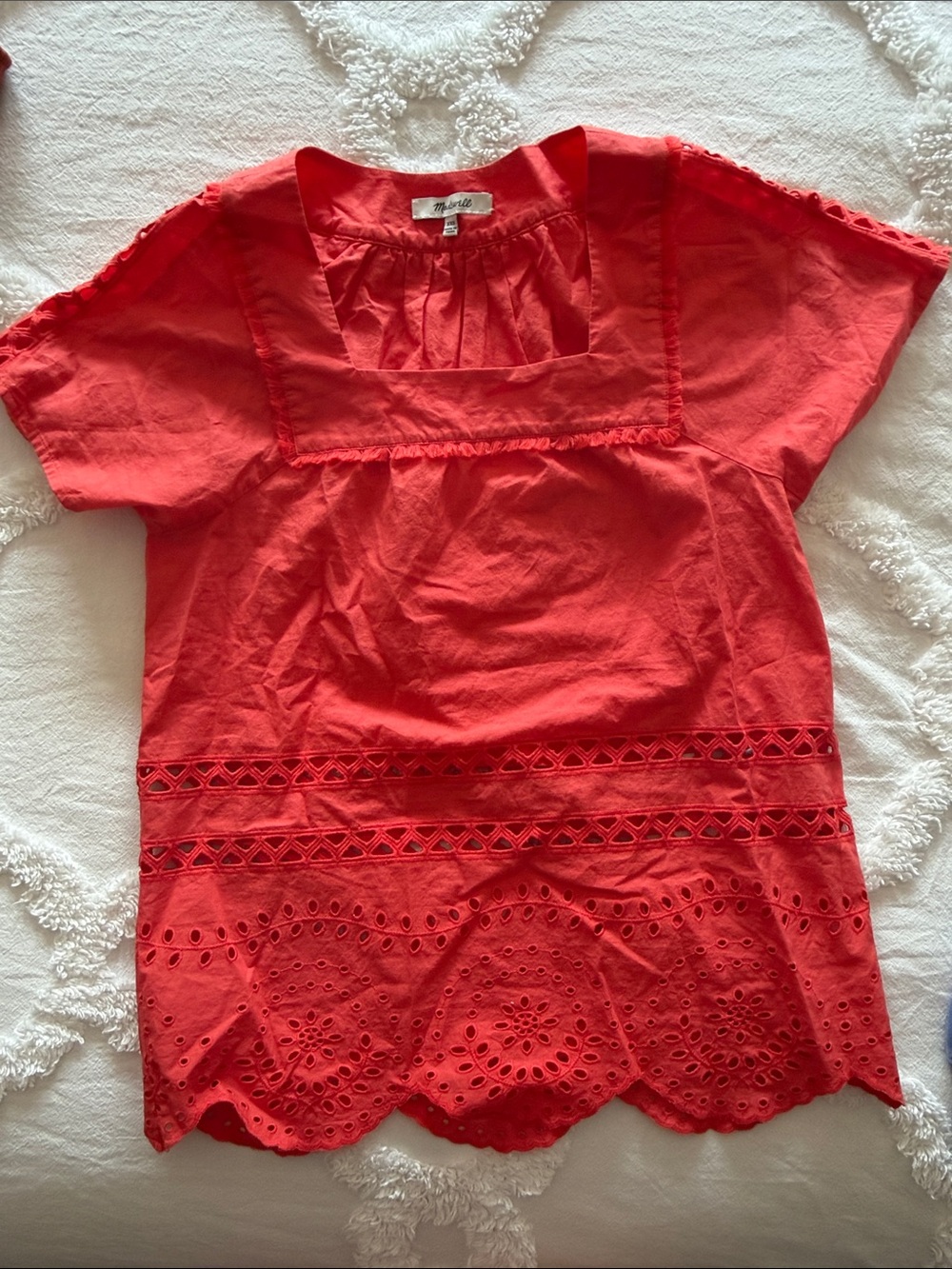 Madewell Red Broderie Anglaise Square Neck Top